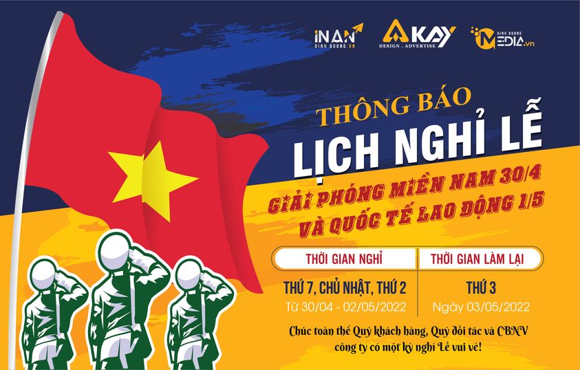 THÔNG BÁO LỊCH NGHỈ LỄ 30/4 VÀ 01/05 NĂM 2022