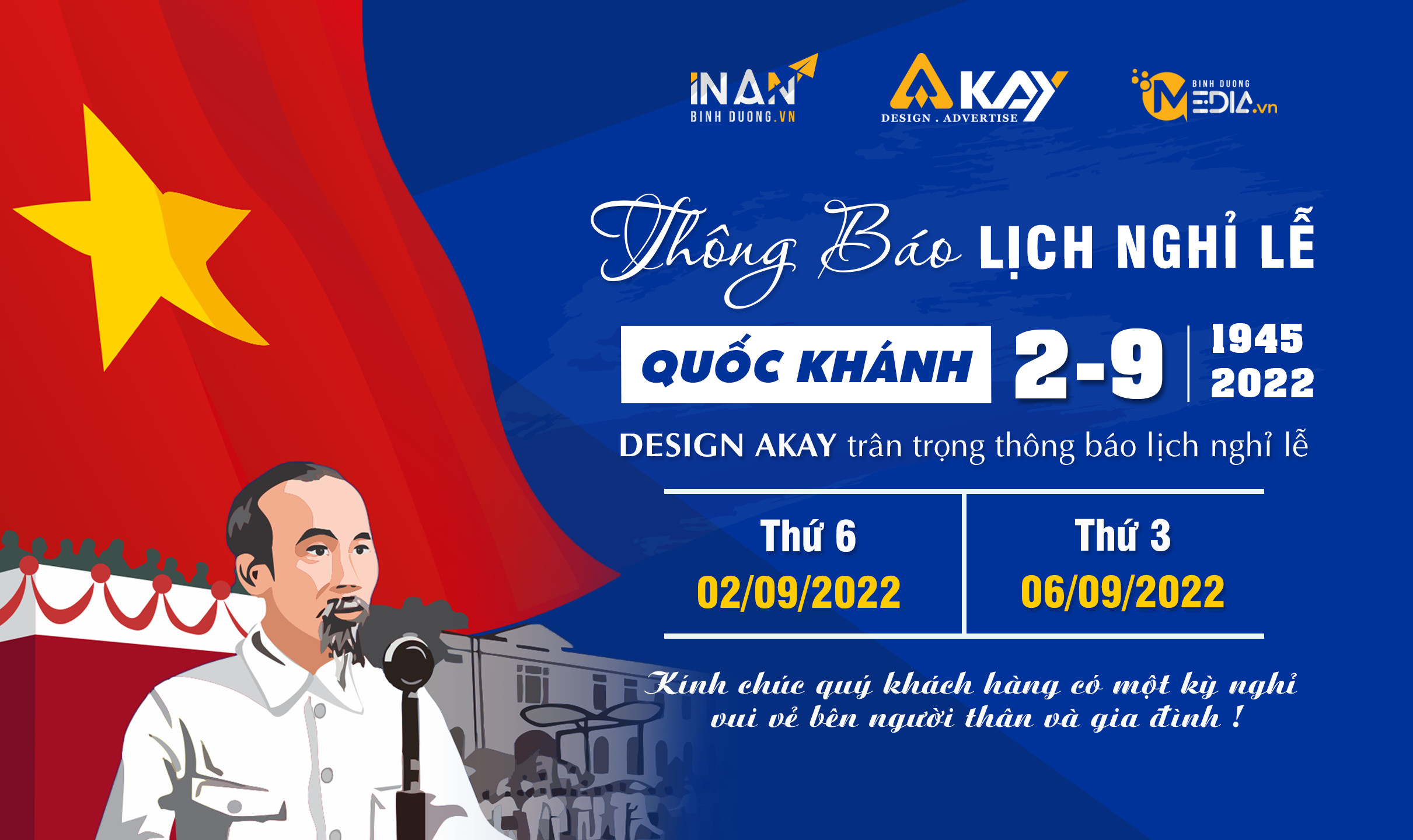 THÔNG BÁO LỊCH NGHỈ LỄ QUỐC KHÁNH VIỆT NAM – 2022